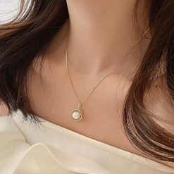 ゴールド 一粒 大粒 真珠 パール ネックレス シルバー925 韓国 944-A ゴールド 一粒 大粒 真珠 パール ネックレス シルバー925 韓国